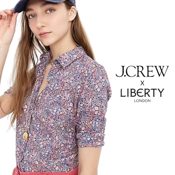 J. Crew Liberty Print Kayoko Indigo Sunset Floral Perfect Shirt - Size 00 - Picture 1 of 10